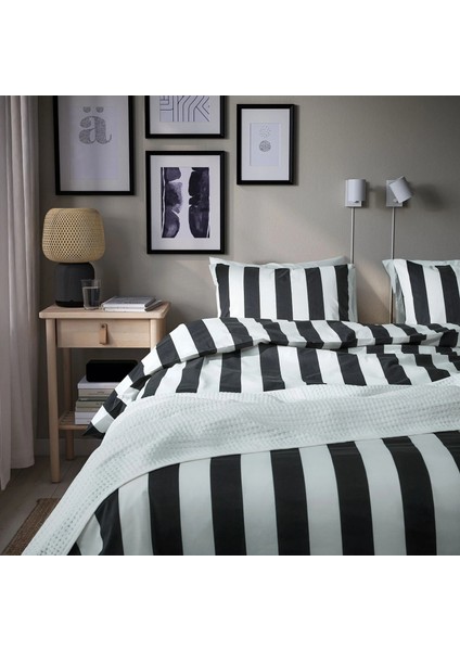 Slanhöstmal Nevresim Seti Siyah Beyaz 150 x 200 - 50 x 60 cm Tek Kişilik Pamuklu Kumaş