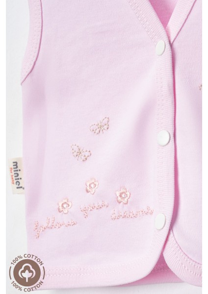 Kız Bebek Ayıcık Nakışlı Organik Pamuklu 0-9 Ay Penye Bebek Yelek fiyatları