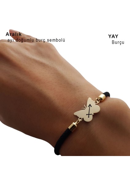 Altın Plakalı 14 Ayar Aralık Ayı Doğumları Için Siyah Örgülü Kelebek Motifli Hediye BILEKLIK-480AY