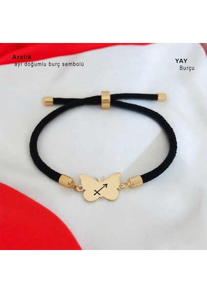 Altın Plakalı 14 Ayar Aralık Ayı Doğumları Için Siyah Örgülü Kelebek Motifli Hediye BILEKLIK-480AY fiyatları