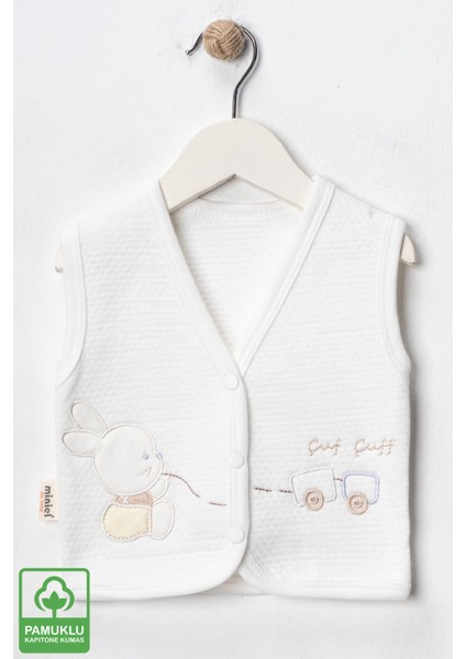 Unisex Bebek Çuf Çuf Tavşan Nakışlı Organik Pamuklu 0-9 Ay Kapitone Bebek Yelek