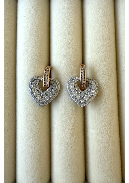 Kadın Zirkon Taşlı Kalp Figürlü Küpe Paslanmaz Çelik Küpe