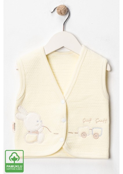 Unisex Bebek Çuf Çuf Tavşan Nakışlı Organik Pamuklu 0-9 Ay Kapitone Bebek Yelek