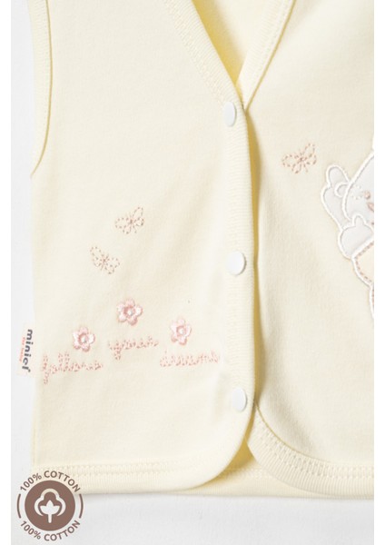 Kız Bebek Ayıcık Nakışlı Organik Pamuklu 0-9 Ay Penye Bebek Yelek fiyatları