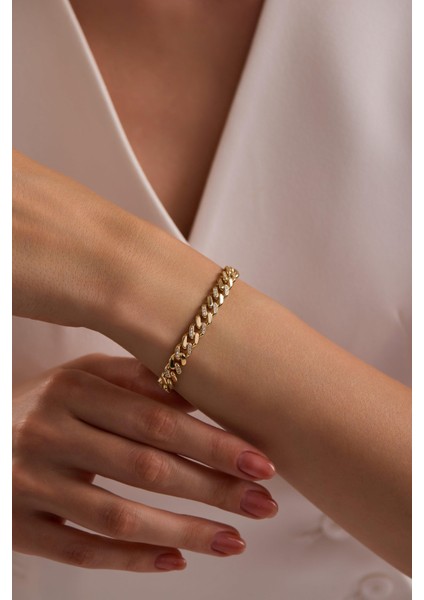 14 Ayar 6 mm Taşlı Gurmet Zincir Bileklik (Taşlı Kilit) modelleri