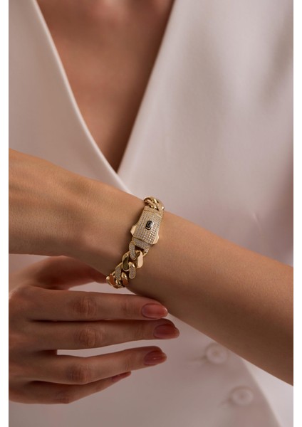 14 Ayar 13 mm Taşlı Gurmet Zincir Bileklik (Taşlı Kilit)