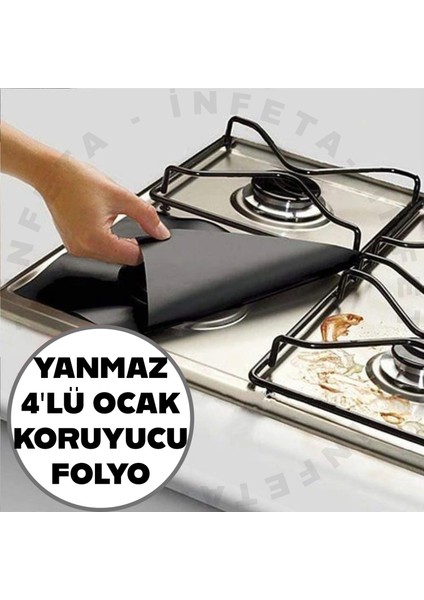 4'lü Yanmaz Yapışmaz Ocak Koruyucu Yıkanabilir Folyo