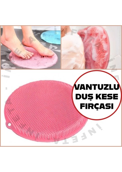 Vantuzlu Silikon Banyo Duş Fırçası-Sırt Kesesi Vücut Yıkama Lifi-Ayak Masaj Pedi 26 cm Yuvarlak