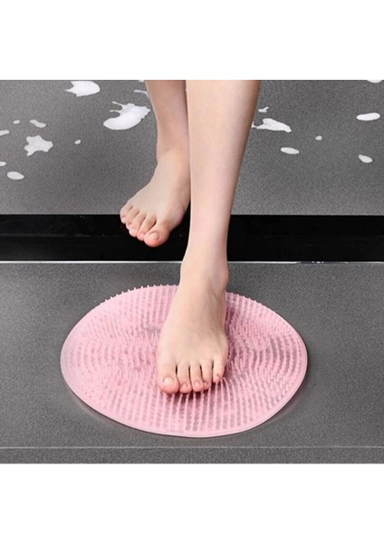 Vantuzlu Silikon Banyo Duş Fırçası-Sırt Kesesi Vücut Yıkama Lifi-Ayak Masaj Pedi 26 cm Yuvarlak fırsatları