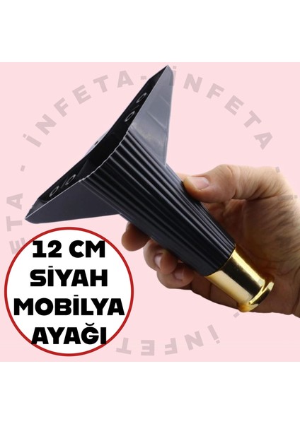2 Adet 12 cm Siyah / Gold Mobilya Ayağı- Dolap Koltuk Tv Ünitesi Ayağı