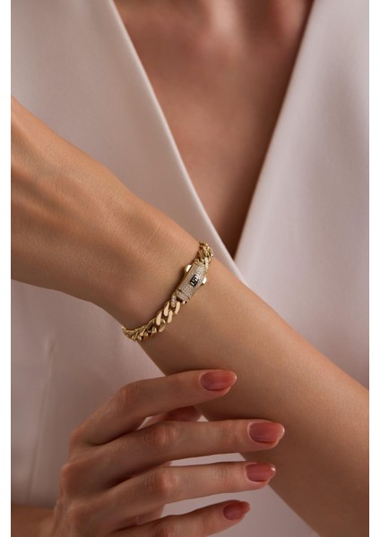 14 Ayar 8 mm Gurmet Zincir Bileklik (Taşlı Kilit)