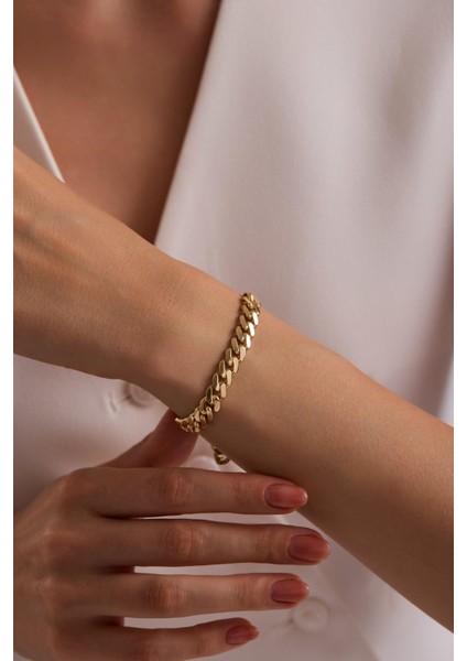 14 Ayar 8 mm Gurmet Zincir Bileklik (Taşlı Kilit) modelleri