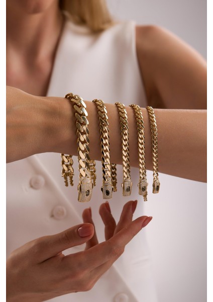 14 Ayar 8 mm Gurmet Zincir Bileklik (Taşlı Kilit) fırsatları