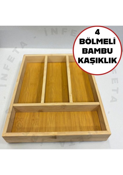 4 Bölmeli Çekmece Içi Bambu Kaşıklık- Çok Amaçlı Organizer 22X33 cm