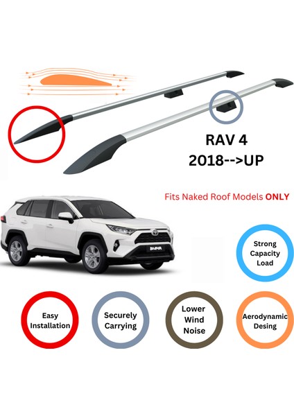 Toyota Rav 4 2013-2019 Araç Üstü Alüminyum Tavan Yan Rayları Plus Serisi - Gri fiyatları