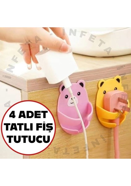 4 Adet Sevimli Fiş Kablo Tutucu Kendinden Yapışkanlı Fiş Tutucu