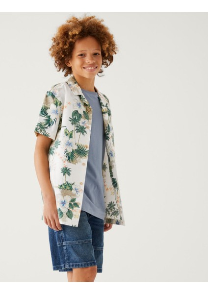 Saf Pamuklu Kısa Kollu Gömlek (6-16 Yaş)
