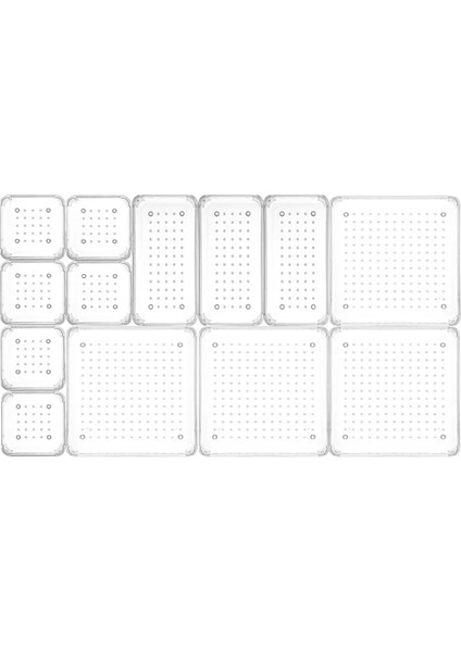 13 Parça Şeffaf Modüler Çekmece Içi Düzenleyici - Mutfak Banyo Organizer - Makyaj Takı Düzenleyici