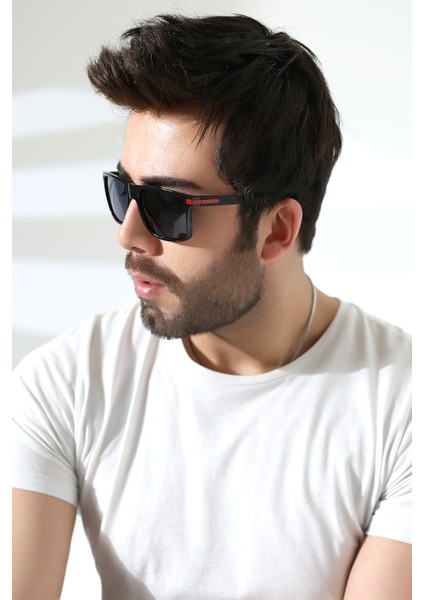 Erkek Siyah Kare Aksesuarlı Polarize Güneş Gözlüğü 23059 C2 P fiyatları