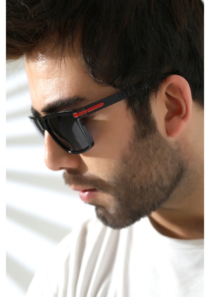 Erkek Siyah Kare Aksesuarlı Polarize Güneş Gözlüğü 23059 C2 P fırsatları