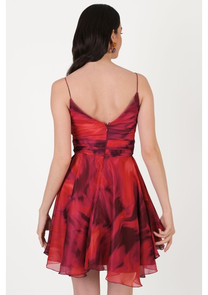 Perpetua Ince Askılı Kruvaze Bel Drapeli Kısa Abiye Elbise Fuşya fırsatları