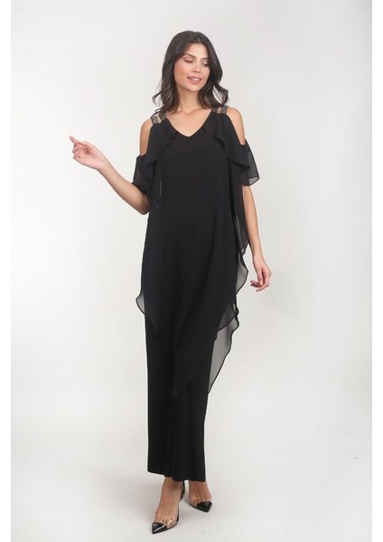 Angelinda Omuzları Taş Askılı Abiye Tulum Siyah fiyatları