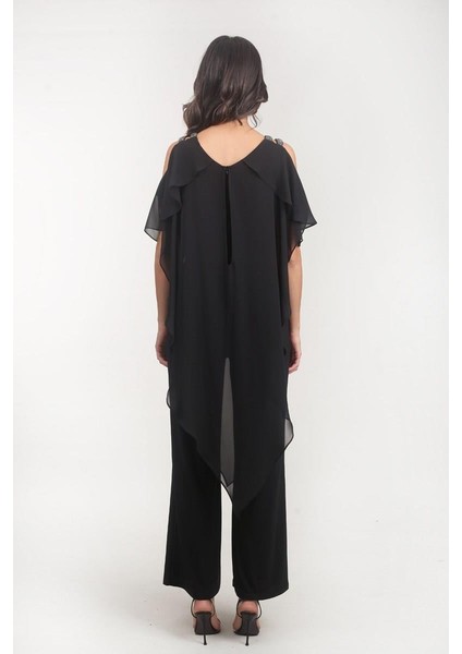 Angelinda Omuzları Taş Askılı Abiye Tulum Siyah modelleri