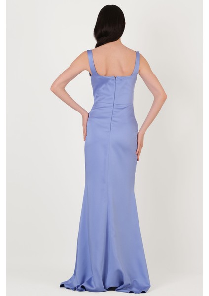 Fenoglio Kalp Yaka Askılı Drapeli Asimetrik Yırtmaçlı Uzun Abiye Elbise Indigo fırsatları