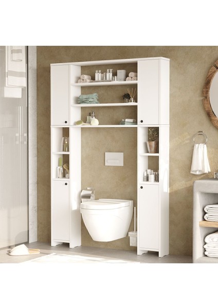 Bahez Çok Amaçlı Tuvalet Banyo Dolabı Kapaklı Raflı Beyaz Bah1-W fiyatları