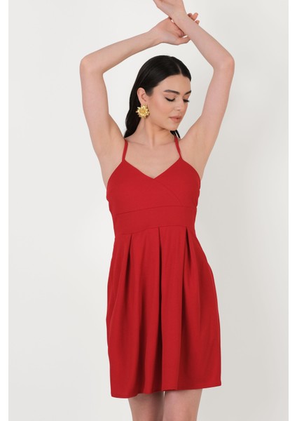 Cavazos Ince Askılı V Yaka Kısa Abiye Elbise Kırmızı fiyatları