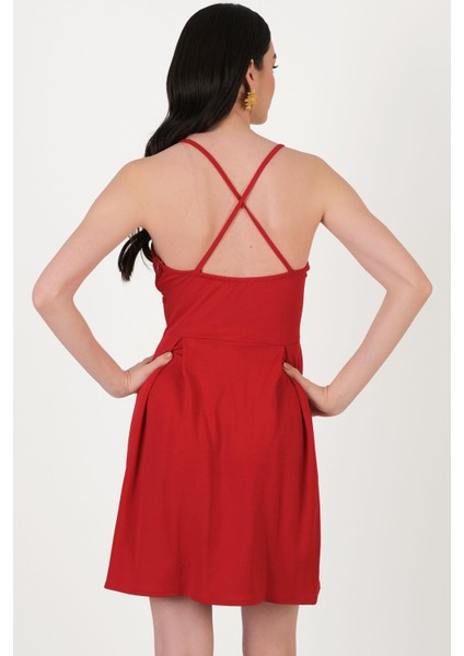 Cavazos Ince Askılı V Yaka Kısa Abiye Elbise Kırmızı modelleri