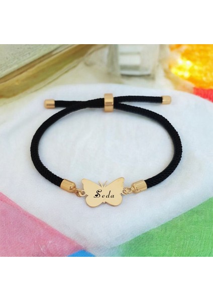 Altın Plakalı 14 Ayar Seda Ismine Özel Siyah Örgü Ipli Kelebek Motifli Hediye BILEKLIK-480ISIM fiyatları