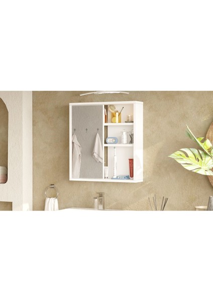 Marble Aynalı Lavabo Üstü Banyo Dolabı Raflı Kapaklı 60CM Beyaz Mar1-W modelleri