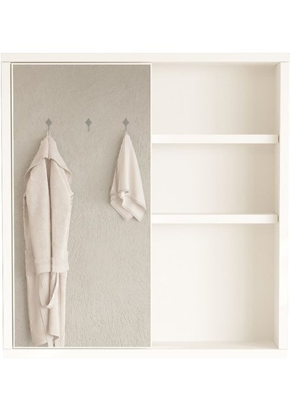 Marble Aynalı Lavabo Üstü Banyo Dolabı Raflı Kapaklı 60CM Beyaz Mar1-W fırsatları