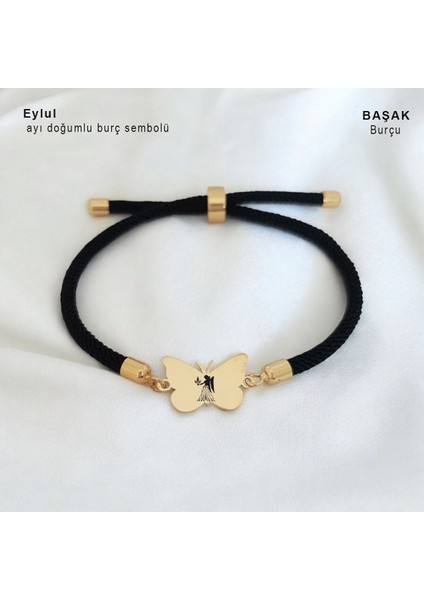 14 Ayar Plakalı Altın Başak Burçlarına Özel Siyah Örgü Ipli Kelebek Motifli Hediye BILEKLIK-480BURÇ fiyatları