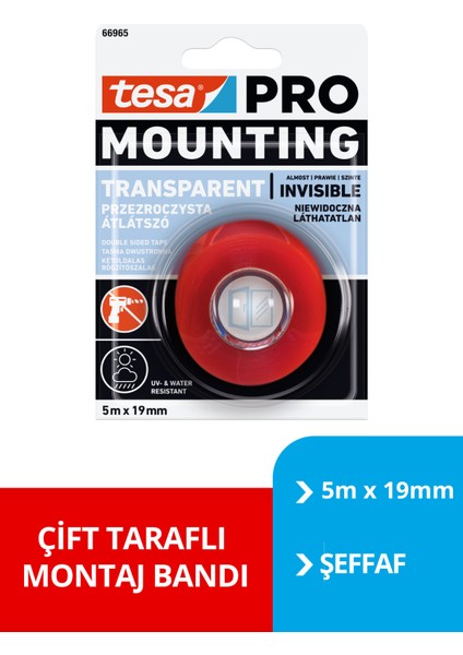 Çift Taraflı Şeffaf Montaj Bandı, 5m X 19mm