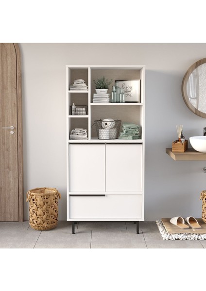 Bohem Banyo Dolabı Çok Amaçlı Dolap 3 Kapaklı Metal Ayaklı Beyaz BOH9C-W
