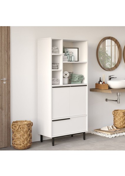 Bohem Banyo Dolabı Çok Amaçlı Dolap 3 Kapaklı Metal Ayaklı Beyaz BOH9C-W fiyatları