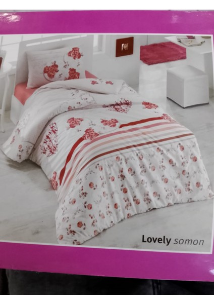 Tek Kişilik % 100 Pamuk Nevresim Takımı Lovely Somon