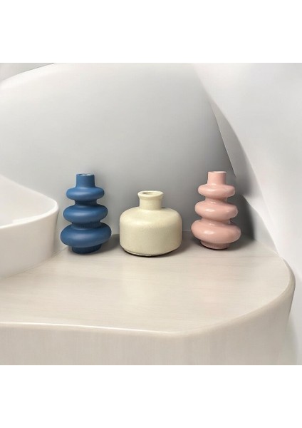 Modern Minimalist 3'lü Dekoratif Vazo Seti – Taş Tozu Tasarım | Renkli Mini Masa Üstü Aksesuar fiyatları
