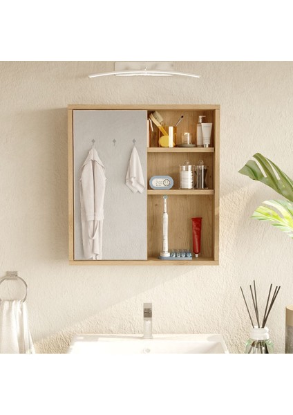 Marble Aynalı Lavabo Üstü Banyo Dolabı Raflı Kapaklı 60CM Sepet Mar1-S