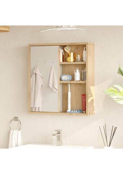 Marble Aynalı Lavabo Üstü Banyo Dolabı Raflı Kapaklı 60CM Sepet Mar1-S fiyatları