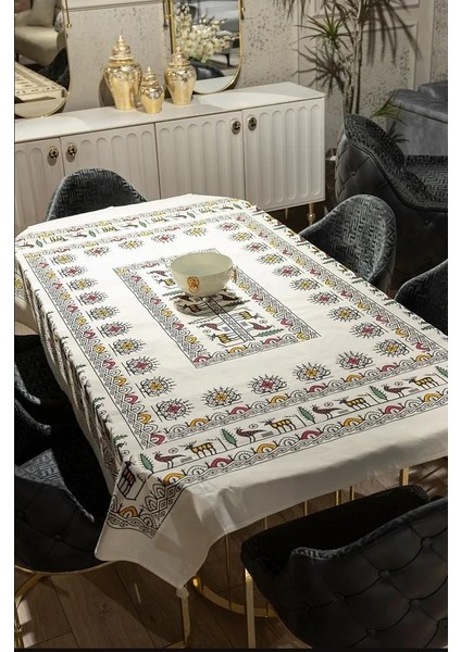 El Baskılı Doğal Pamuk Keten Dikdörtgen Masa Örtüsü (160X200 Cm) Şık Zarif ve Renklitasarım fiyatları