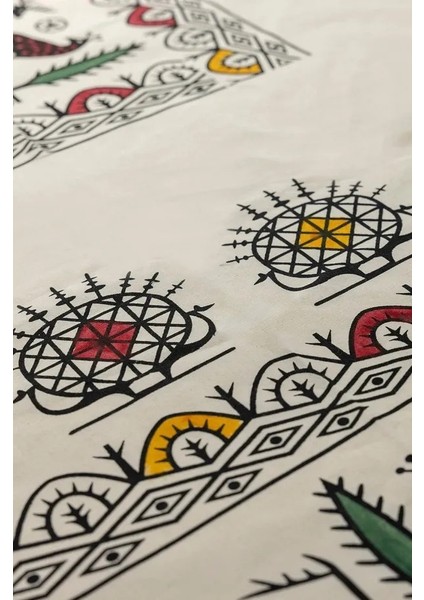 El Baskılı Doğal Pamuk Keten Dikdörtgen Masa Örtüsü (160X200 Cm) Şık Zarif ve Renklitasarım modelleri