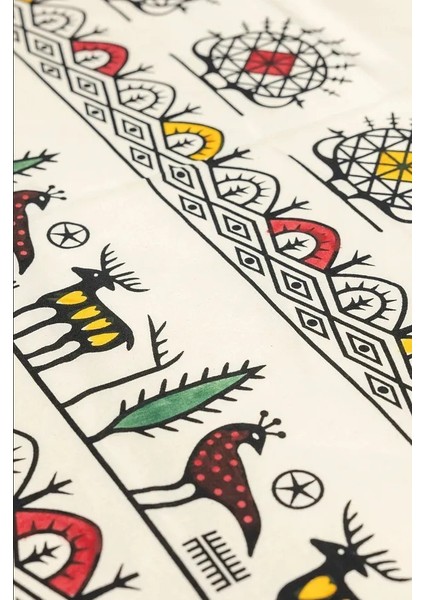 El Baskılı Doğal Pamuk Keten Dikdörtgen Masa Örtüsü (160X200 Cm) Şık Zarif ve Renklitasarım fırsatları