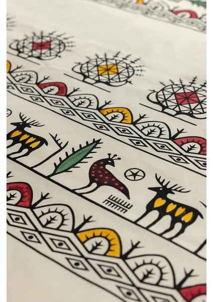 El Baskılı Doğal Pamuk Keten Dikdörtgen Masa Örtüsü (160X200 Cm) Şık Zarif ve Renklitasarım indirimleri