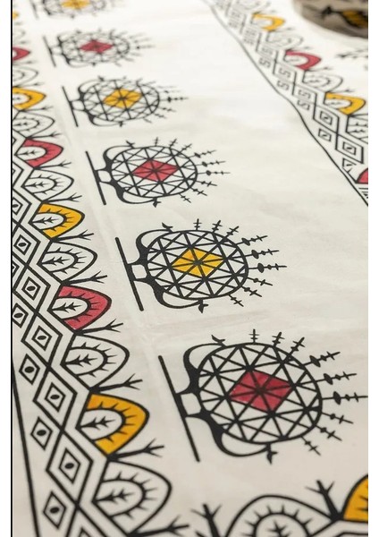 El Baskılı Doğal Pamuk Keten Dikdörtgen Masa Örtüsü (160X200 Cm) Şık Zarif ve Renklitasarım