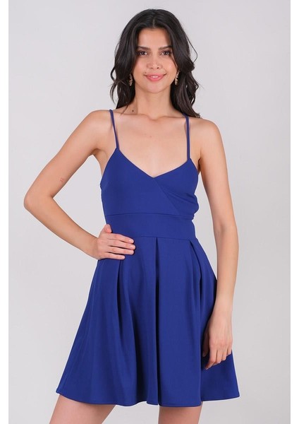 Cavazos Ince Askılı V Yaka Kısa Abiye Elbise Saks