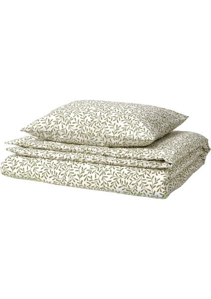 Sorgmantel Nevresim Seti Beyaz Yeşil 150 x 200 - 50 x 60 cm Makinede Yıkanabilir