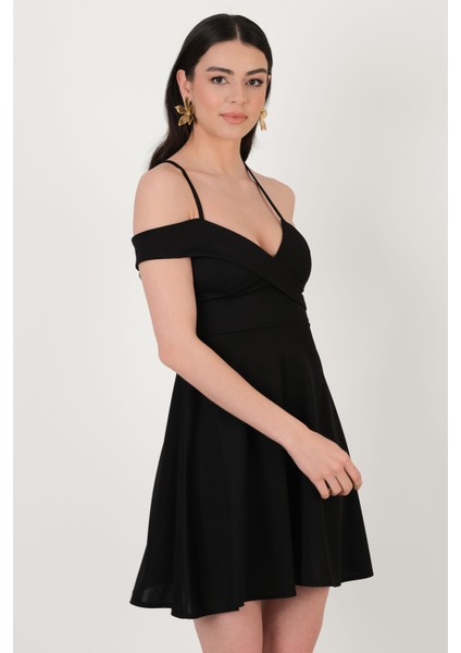 Bambina Ince Askılı Kloş Kısa Abiye Elbise Siyah fiyatları